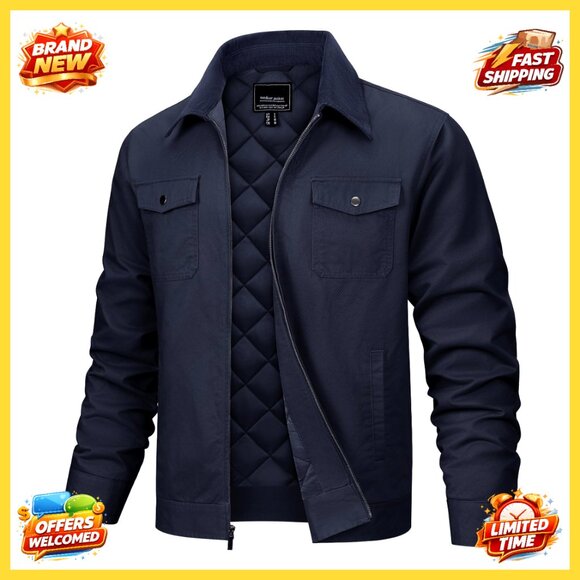 Men's Casual Quilted Cotton Jacket Work Shacket 5 Pockets Fall Winter